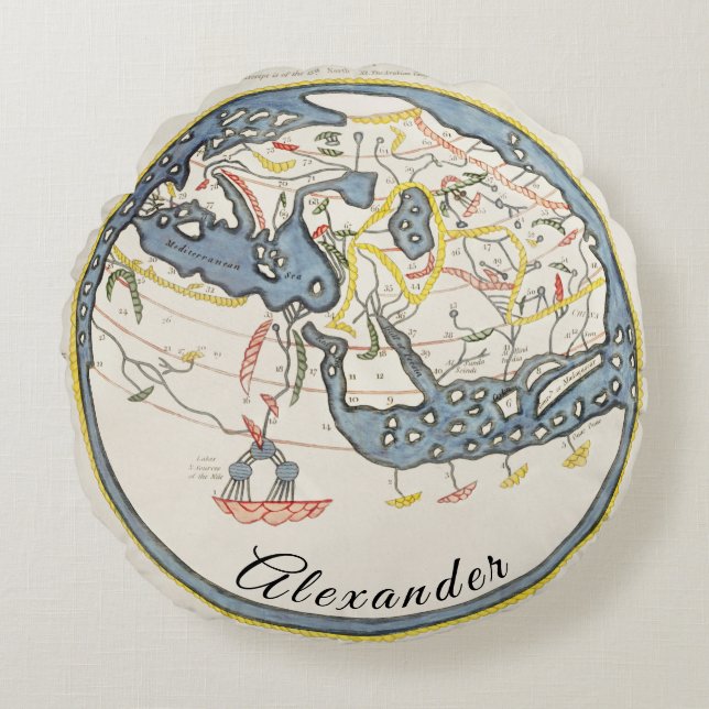 Personalized Rustic Nautical Vintage Map  Round Pillow (Front)