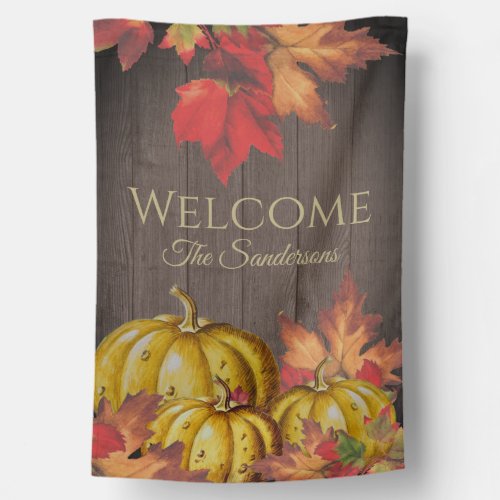 Personalized Rustic Orange Pumpkin Fall Welcome  House Flag