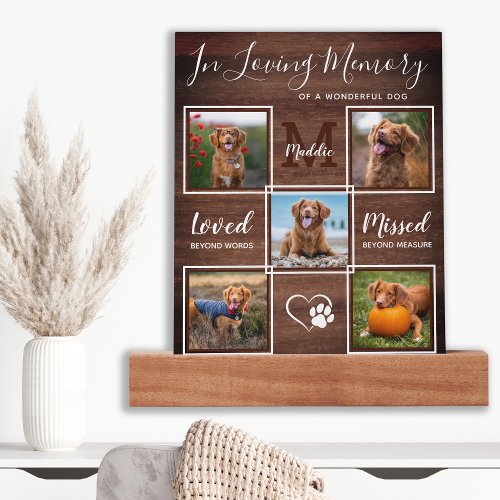 Personalized Rustic Pet Loss Dog Memorial 5 Photo Picture Ledge