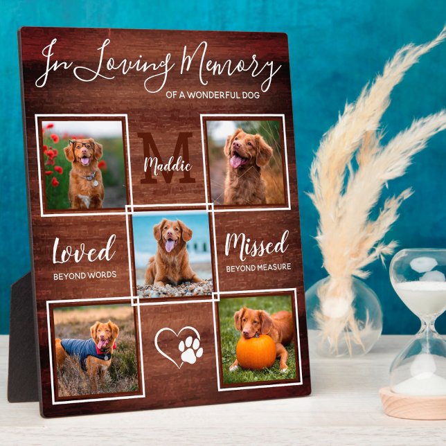 Personalized Rustic Pet Loss Dog Memorial 5 Photo Plaque (Creator Uploaded)