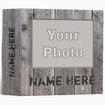 Personalized Rustic Photo Album Binder  Wood Look 3 Ring Binder by YourSportsGifts at Zazzle