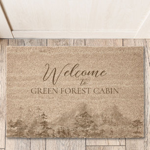 Personalized Rustic Pine Forest Welcome Fiber Doormat