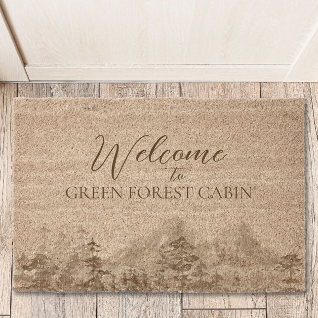 Personalized Rustic Pine Forest Welcome Fiber Doormat (In situ)