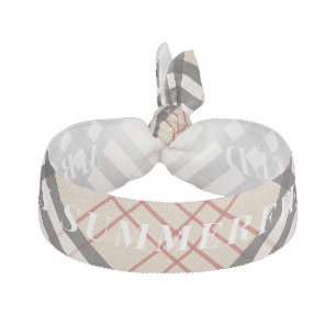 Personalized Rustic Plaid Beige Check Modern Elastic Hair Tie