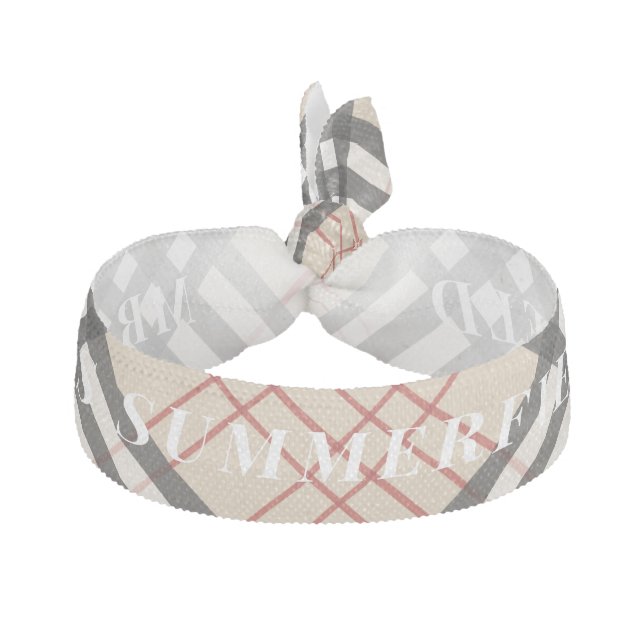 Personalized Rustic Plaid Beige Check Modern Elastic Hair Tie (Front)