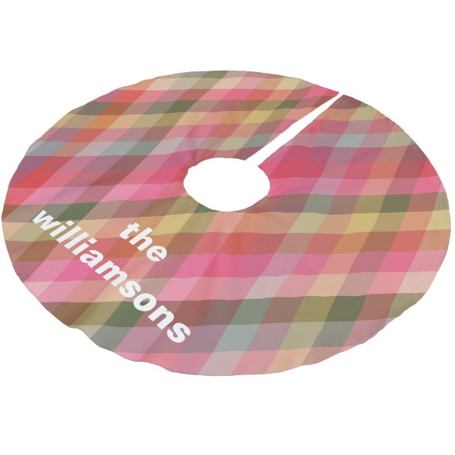 Personalized Rustic Plaid Family Name Christmas Brushed Polyester Tree Skirt (Angled)