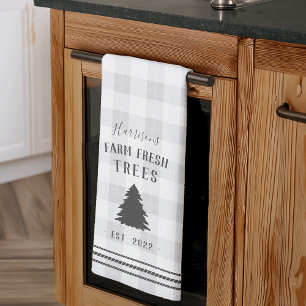Personalized Rustic Plaid Holiday Farm Fresh Trees Kitchen Towel