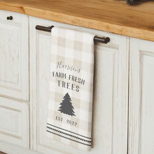 Personalized Rustic Plaid Holiday Farm Fresh Trees Kitchen Towel
