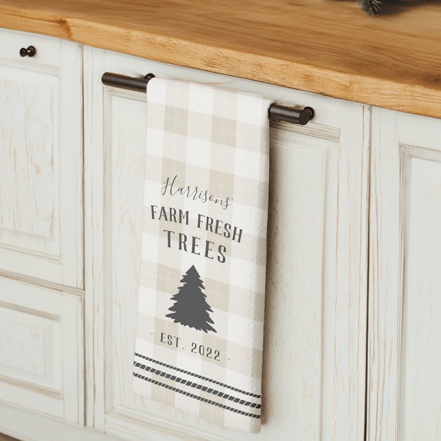 Personalized Rustic Plaid Holiday Farm Fresh Trees Kitchen Towel (Creator Uploaded)