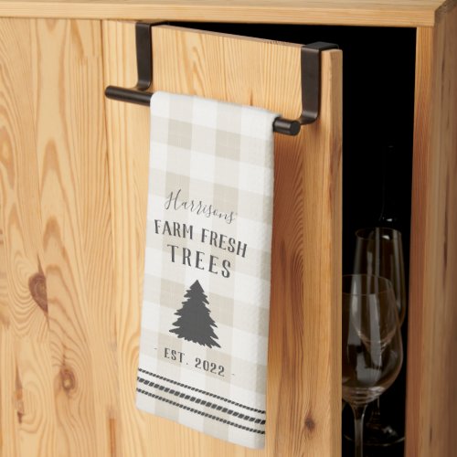 Personalized Rustic Plaid Holiday Farm Fresh Trees Kitchen Towel