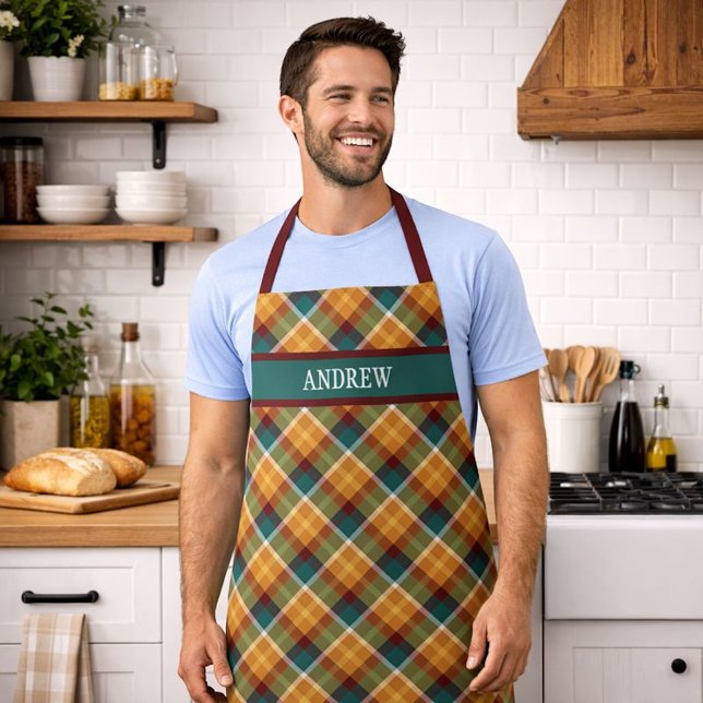 Personalized Rustic Plaid Tartan Grilling Cooking Apron (Creator Uploaded)
