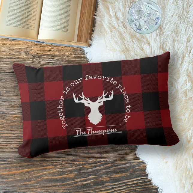 Personalized Rustic Red and Black Buffalo Check Lumbar Pillow (Creator Uploaded)