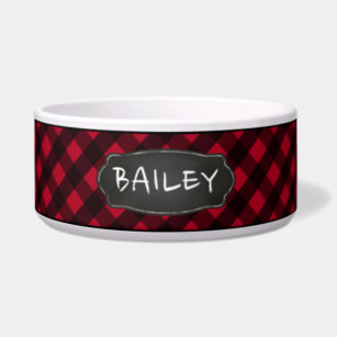 Personalized Plaid Small Dog Bowls