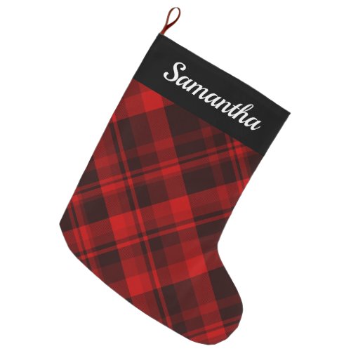 Personalized Rustic Red Plaid Tartan Farmhouse Large Christmas Stocking