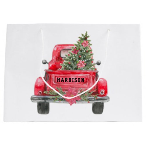 Personalized Rustic Red Truck Family Name Large Gift Bag