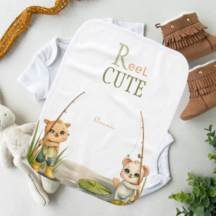 Personalized Rustic Reel Cute Cartoon Fishing Baby Burp Cloth