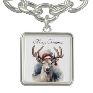 Personalized Rustic Reindeer Christmas Charm Bracelet
