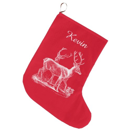 Personalized Rustic Reindeer Christmas Red Color Large Christmas Stocking