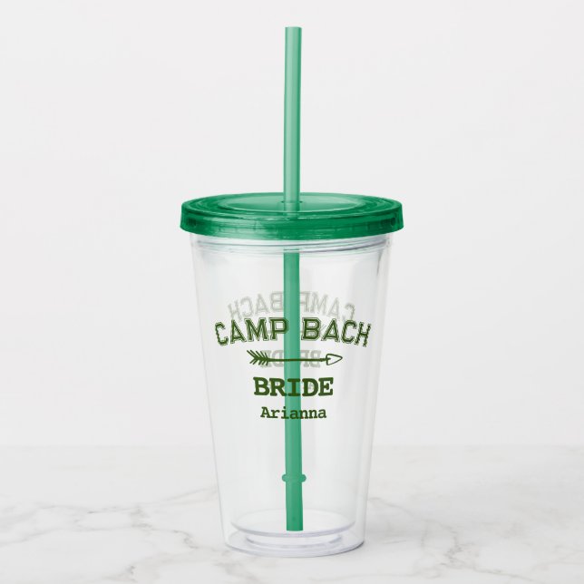 Personalized Rustic Retro Camp Bach White Green  Acrylic Tumbler (Front)