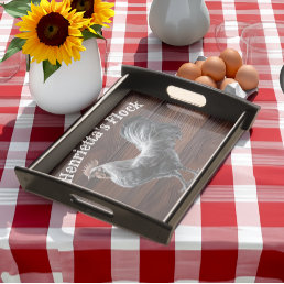 Personalized Rustic Rooster Farmhouse Style Serving Tray