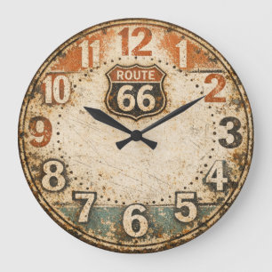 Personalized Rustic Route 66 Weathered Art Large Clock