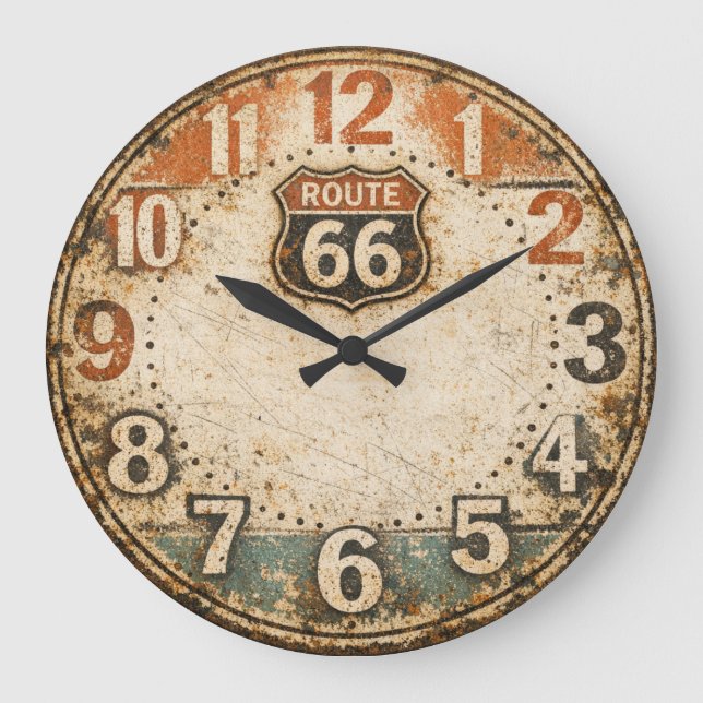 Personalized Rustic Route 66 Weathered Art Large Clock (Front)