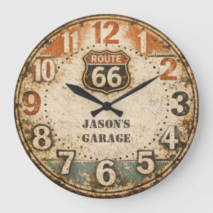 Personalized Rustic Route 66 Weathered Art Large Clock