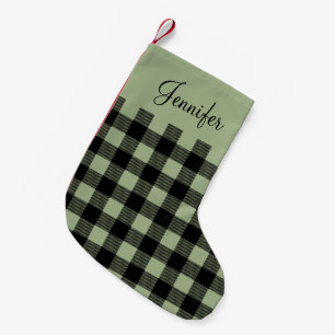 Personalized Rustic Sage Green Buffalo Plaid  Small Christmas Stocking