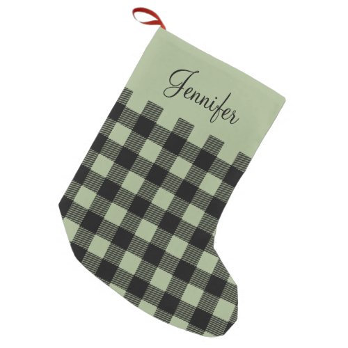 Personalized Rustic Sage Green Buffalo Plaid  Small Christmas Stocking