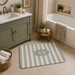 Personalized Rustic Sage Green Srtiped Bath Mat