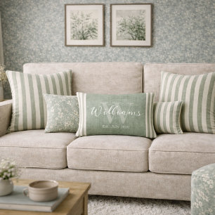 Personalized Rustic Sage Green Stripe Lumbar Pillow