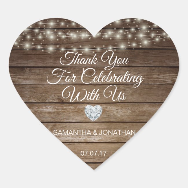 Personalized Rustic String Lights Wood Wedding Heart Sticker