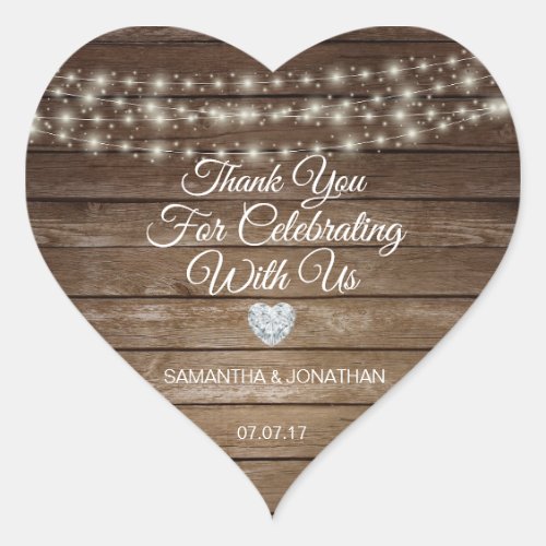 Personalized Rustic String Lights Wood Wedding Heart Sticker