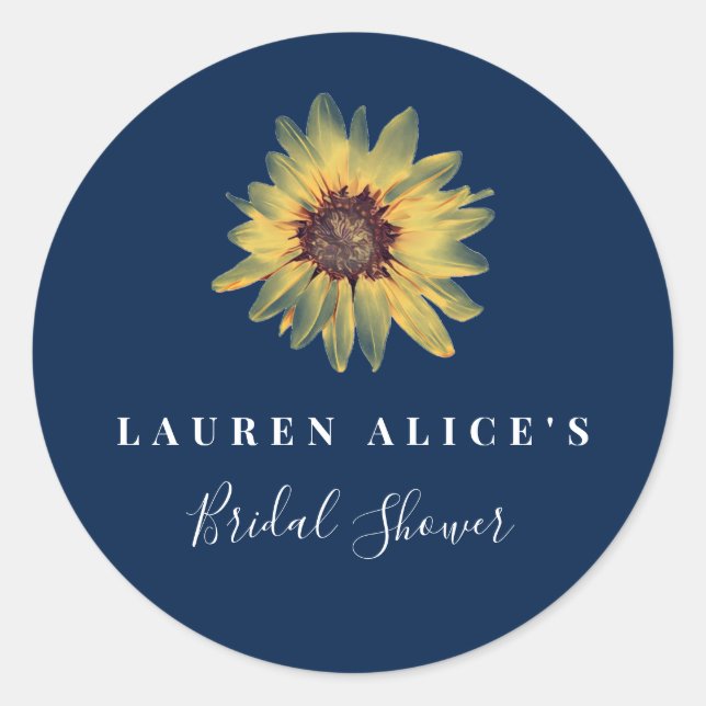 Personalized Rustic Sunflower Bridal Shower Classic Round Sticker (Front)