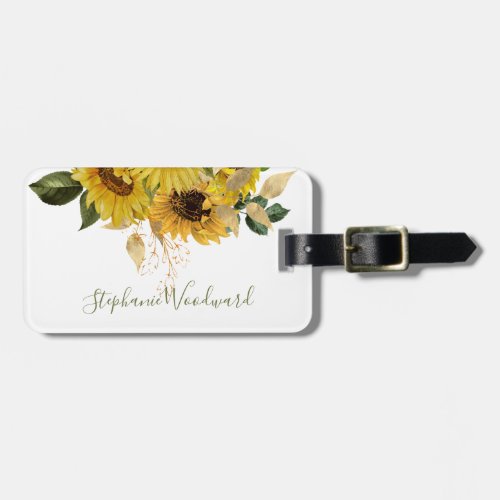 Personalized Rustic Sunflower Gold Green Floral Luggage Tag