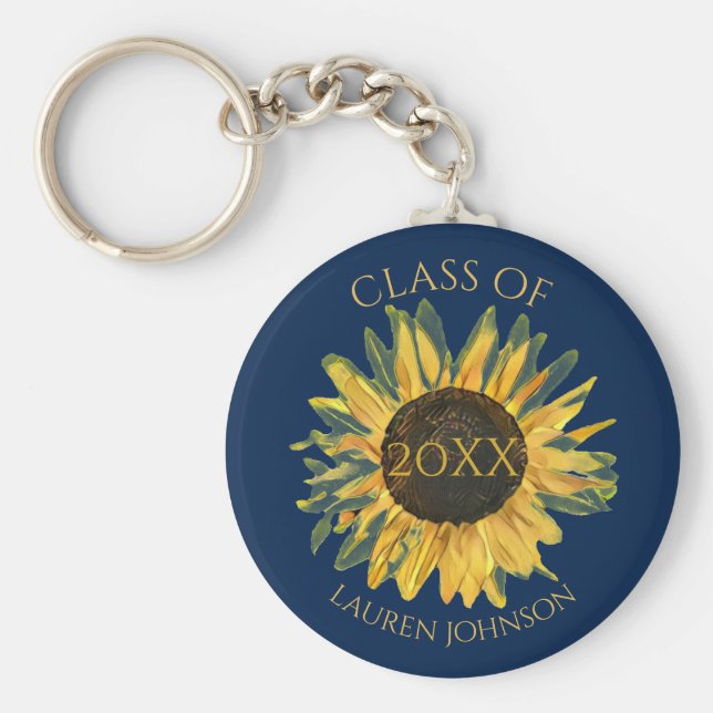 Personalized Rustic Sunflower Graduation Keychain (Front)