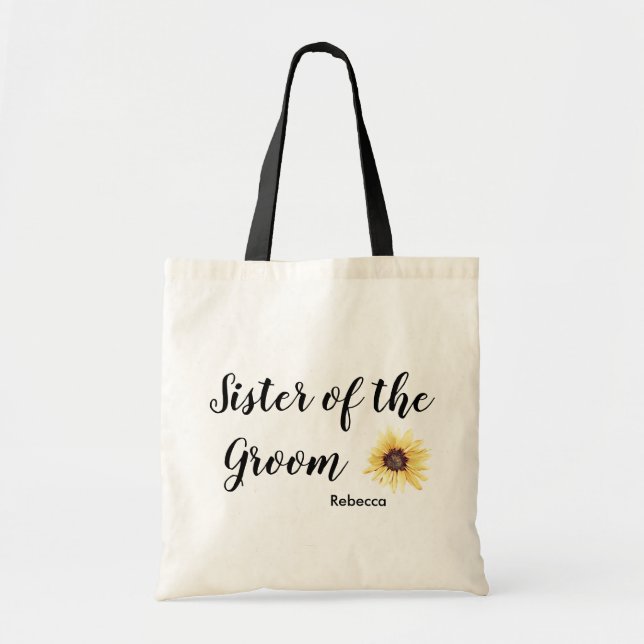 Personalized Rustic Sunflower Sister of the Groom Tote Bag (Front)