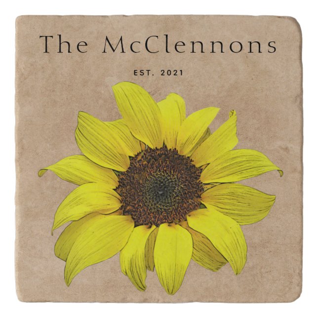 Personalized Rustic Sunflower Trivet (Front)