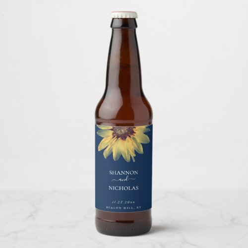 Personalized Rustic Sunflower Wedding Beer Bottle Label