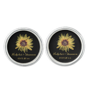 Personalized Rustic Sunflower Wedding Cufflinks