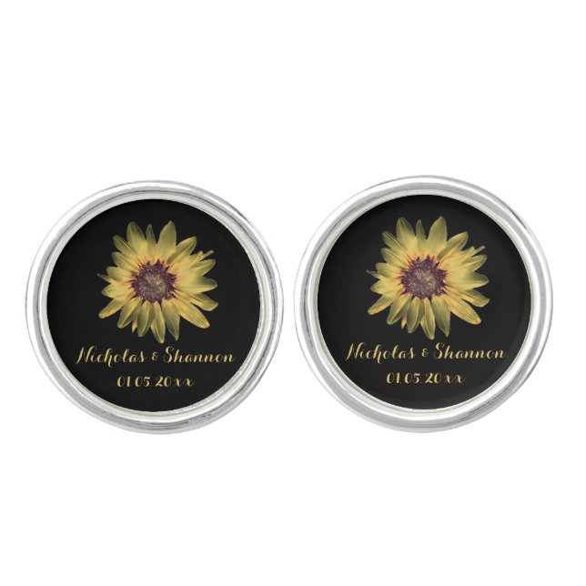 Personalized Rustic Sunflower Wedding  Cufflinks (Front)