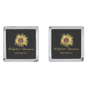 Personalized Rustic Sunflower Wedding Cufflinks