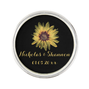 Personalized Rustic Sunflower Wedding Lapel Pin