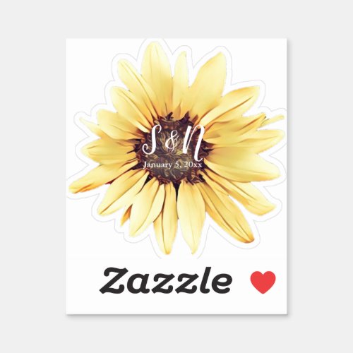 Personalized Rustic Sunflower Wedding Monogram  Sticker