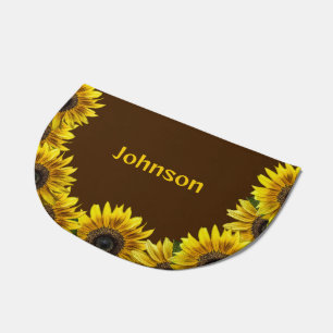 Personalized Rustic Sunflowers on Brown Doormat