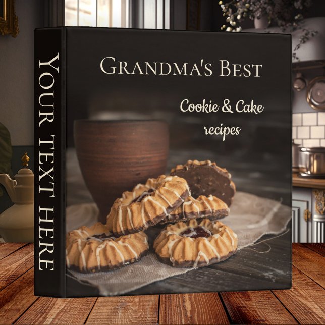 Personalized Rustic Sweet Baking Recipe Binder (Recipe cookbook binder featuring an image of coffee and cookies on a rustic dark wood table )