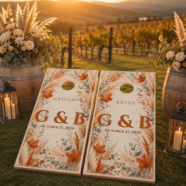 Personalized Rustic Terracotta Fall Pampas Grass  Cornhole Set (Creator Uploaded)