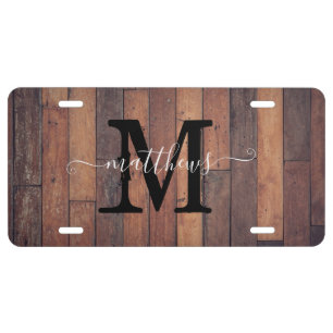 Personalized Rustic Texture Monogram Script Name  License Plate