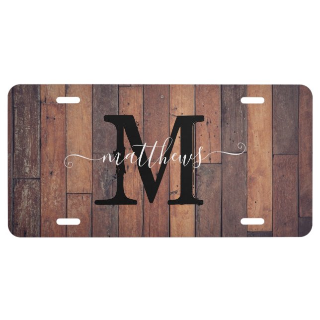 Personalized Rustic Texture Monogram Script Name  License Plate (Front)