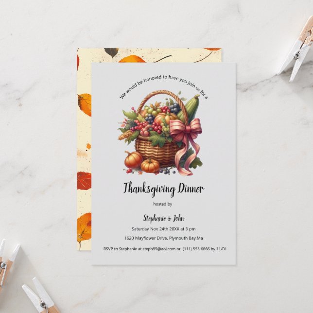 Personalized Rustic Thanksgiving Dinner Invitation (Front/Back In Situ)